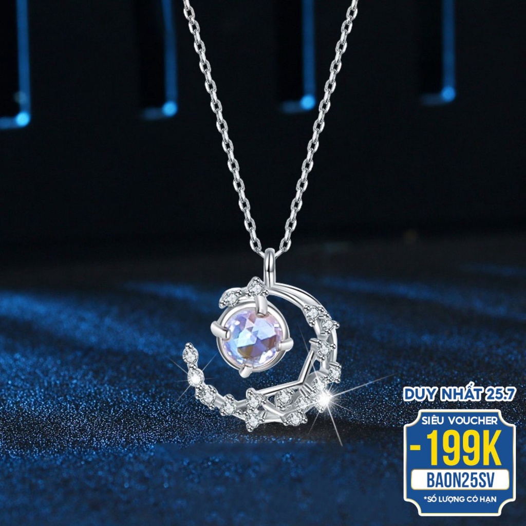 Dây chuyền bạc nữ 925 hình mặt trăng đá moonstone lấp lánh - DB2615 - Bảo Ngọc Jewelry