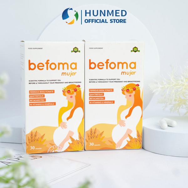 Sắt Befoma Hunmed - Bổ sung Sắt, acid folic và vitamin khoáng chất cho mẹ bầu hộp 30 viên