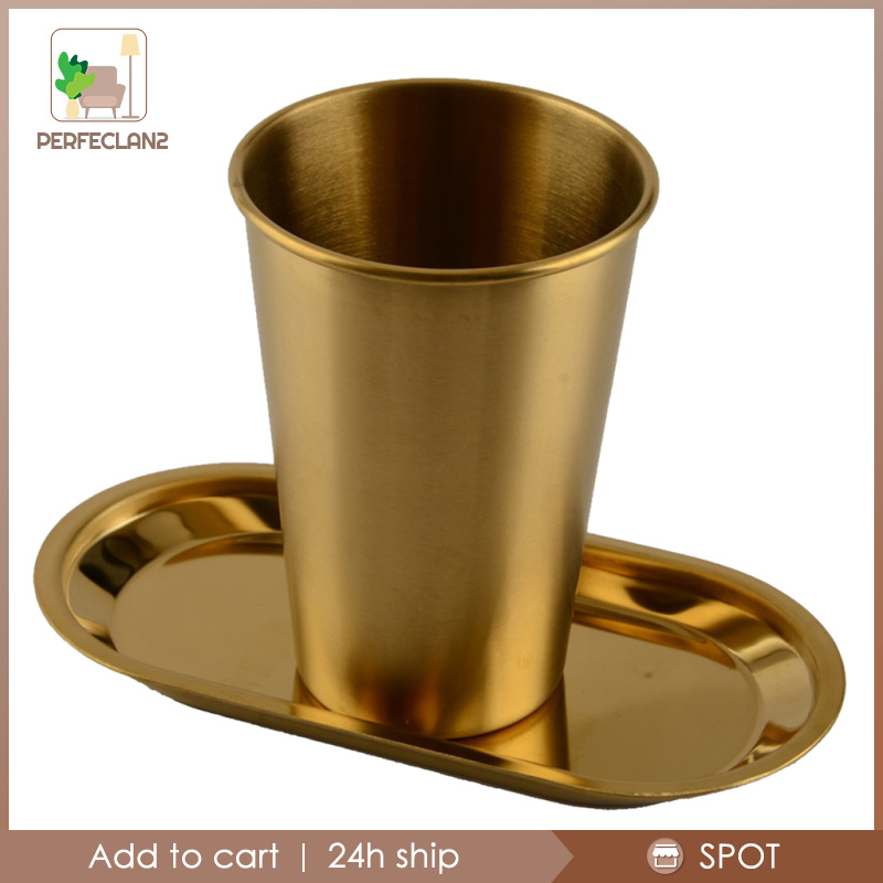 [PERFECLAN2]Stainless Steel Coffee Tea Mug Cup-Camping/Travel Pint Tumbler Kitchen Gold