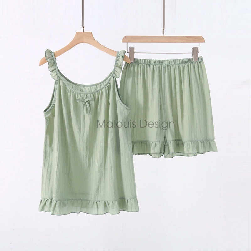 Set bộ mặc nhà cánh tiên áo 2 dây quầy đùi vải đũi xước nhiều màu | MALOUIS