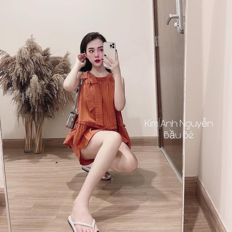 Set Yếm Nơ Vai Màu Cam Mix Quần Sooc | BigBuy360 - bigbuy360.vn