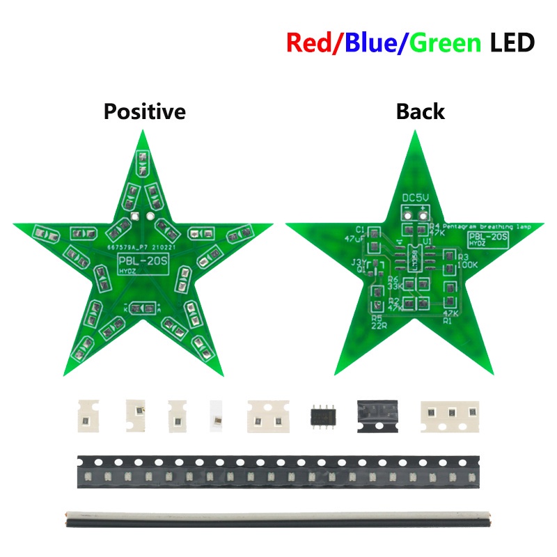 Đèn LED Hình Ngôi Sao Năm Cánh Màu Xanh Lá/Đỏ/Xanh Lá Có Lỗ Thở Luyện Tập Hàn Quốc DIY Cho Học Sinh