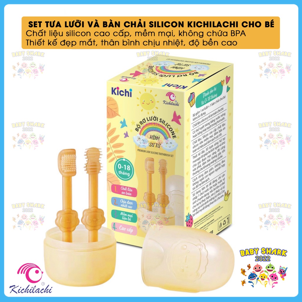 Set rơ lưỡi, tưa lưỡi và bàn chải đánh răng silicon cao cấp Kichilachi cho bé từ 0 - 18 tháng