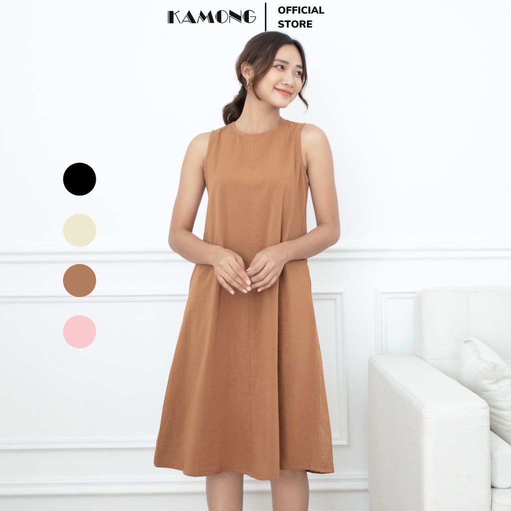 Đầm suông sát nách KAMONG kiểu dáng đầm thiết kế sang trọng, chất liệu đũi xước cao cấp. | WebRaoVat - webraovat.net.vn