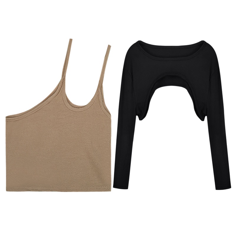 Set áo thun tay dài và áo hai dây ngắn thời trang cao cấp cho nữ