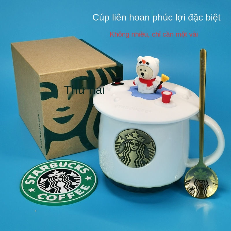 Cốc sứ Starbucks bằng đồng nàng tiên cá cà phê sữa dung tích lớn có nắp đậy thìa quà tặng cặp đôi