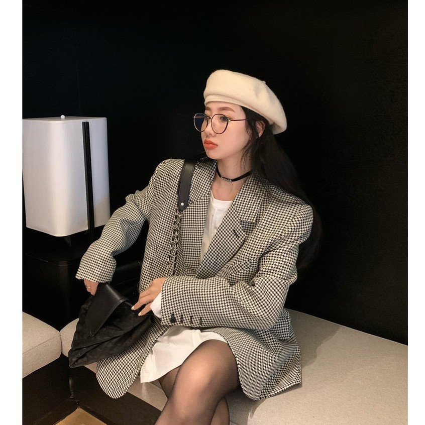 Ảnh thật 4 hình cuối-HC698.Áo blazer kẻ houndstooth thu đông sang chảnh