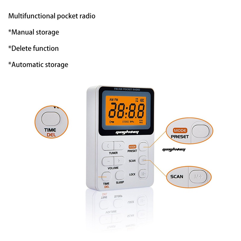 Radio AM / FM Bỏ Túi Có Tai Nghe Và Pin Sạc Có Màn Hình Kỹ Thuật Số