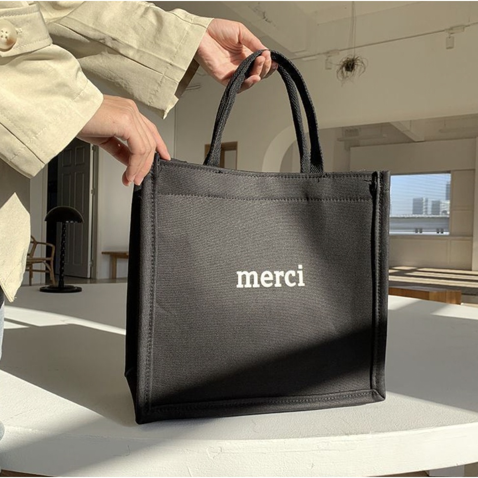 T310-T311/Túi vải Merci 2 màu trắng, đen phù hợp đi du lịch, đi biển phong cách vintage - CHUTCHUTO