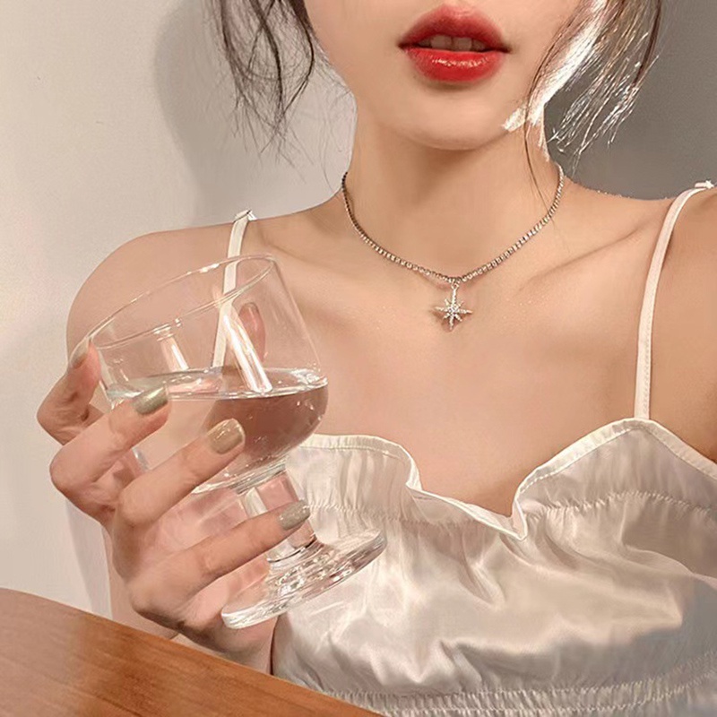 Dây Chuyền Mặt Hình Bát Giác Đính Đá Độc Đáo Thời Trang Nhật Hàn