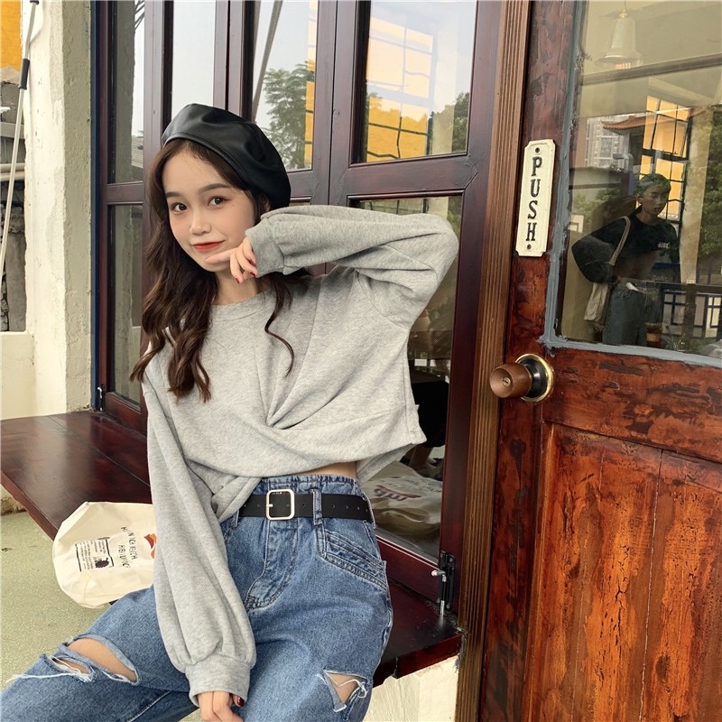 ZHELIHANGFEI Áo Sweater tay dài chéo lưng cao rốn gợi cảm