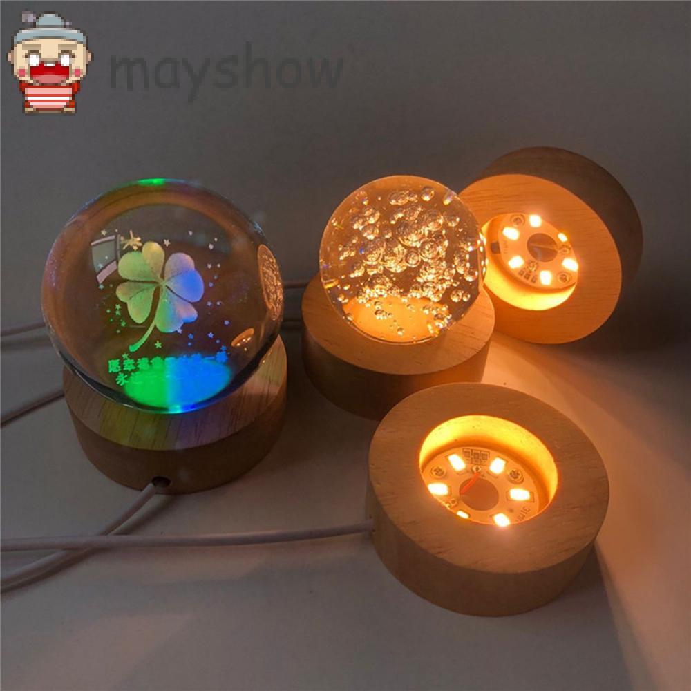 MAYSHOW Gift Wooden Lighted Base Stand Night Light Color Changing Display Base for|Ball Home Decor Round Romantic LED Lights
