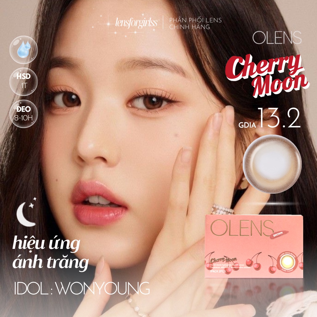 Kính áp tròng Cherry Moon Brown hiệu ứng trăng non lấp lánh của Olens | Hạn sử dụng 1 tháng