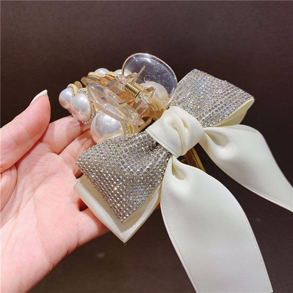 Kẹp Tóc Nơ Ruy Băng Màu Trắng Đen Phong Cách Hàn Quốc Ngọt Ngào