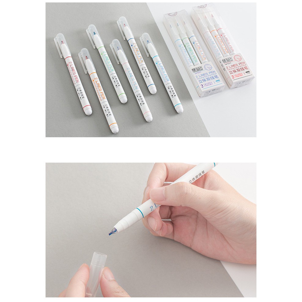 Bút 2 ngòi 2 Lines Pen nét 0.5mm, bút gel nhiều màu nét đẹp