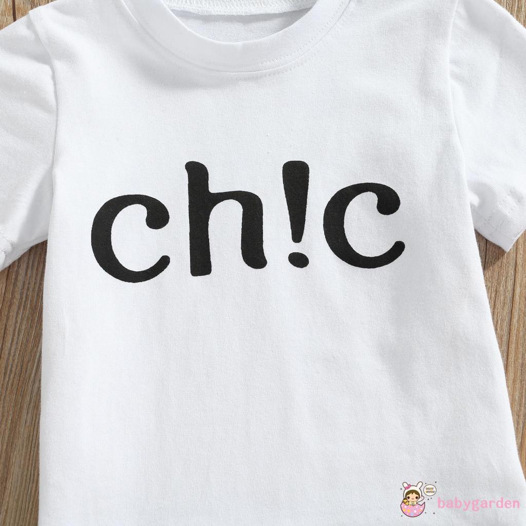 Bộ Áo Thun Cổ Tròn In Chữ + Quần Jeans Ống Loe Thời Trang Cho Bé Gái 1-6 Tuổi