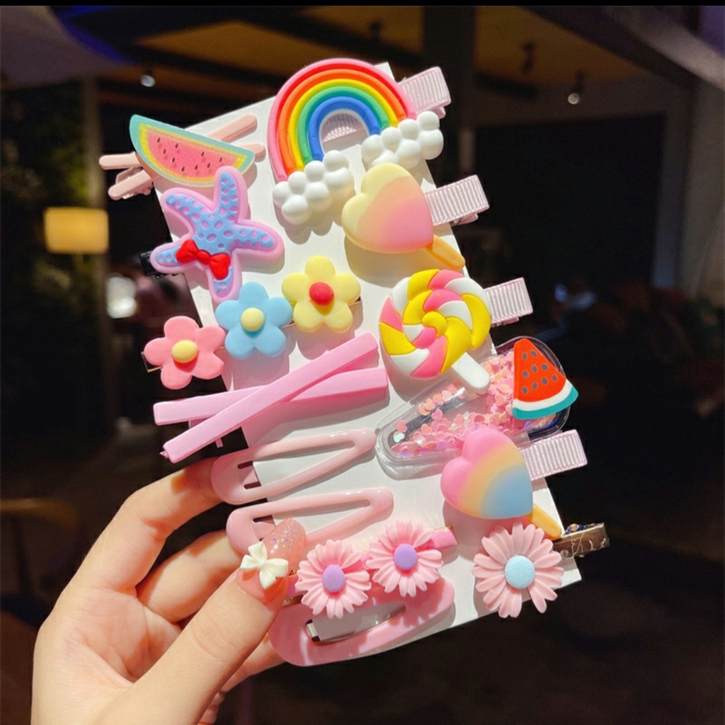 [14 Cái Set] Bộ Kẹp Tóc Trẻ Em | Kẹp Tóc Hình Vỏ Sò, Sao Biển, Cầu Vồng | Cô Gái Dễ Thương Kẹp Tóc Hoạt Hình