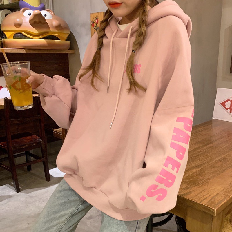 Áo hoodie nỉ bông unisex, Áo Thu Đông Dài Tay Form To Mặc Cặp Đôi Nam Nữ Hàng Quảng Châu