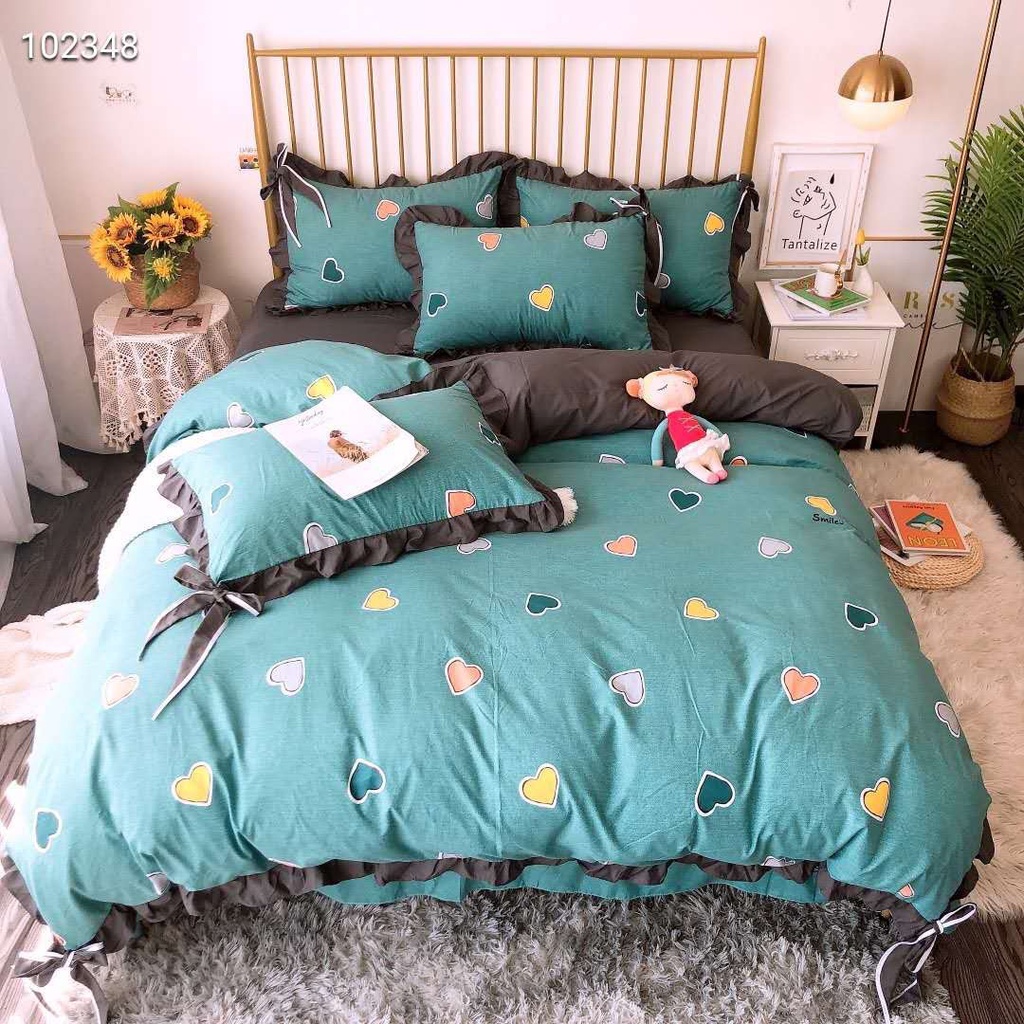 Bộ Chăn Ga Gối Cotton Silk Viền Bèo Cao Cấp - loại 1