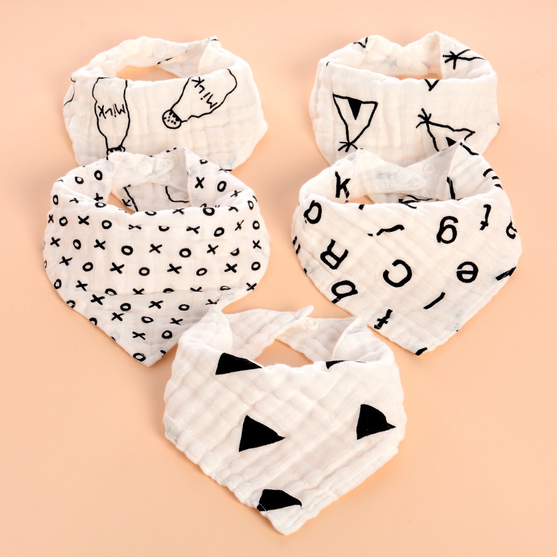 Yếm Ăn Tam Giác 4 Lớp Bằng cotton In Họa Tiết Chống Dị Ứng Tiện Dụng Cho Bé