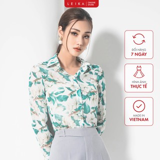 Áo sơ mi nữ dài tay hoa dáng suông LEIKA