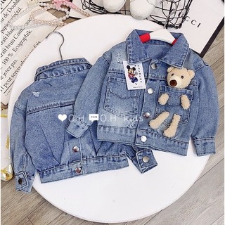 Áo Khoác Bò Cho Bé Kèm Gấu Bông