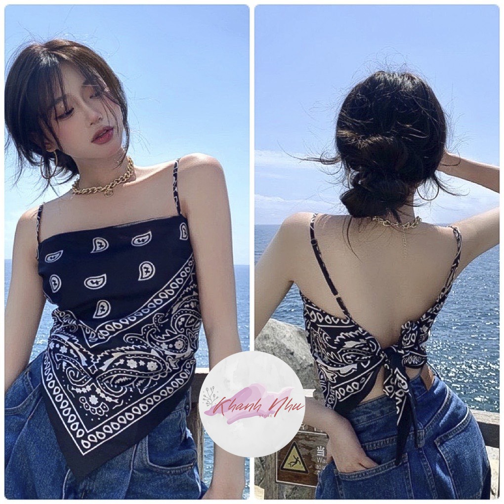 Áo Yếm Nữ Vải Lụa Cột Nơ 🦋 Áo 2 Dây Thổ Cẩm Họa Tiết 2 Màu 🦋