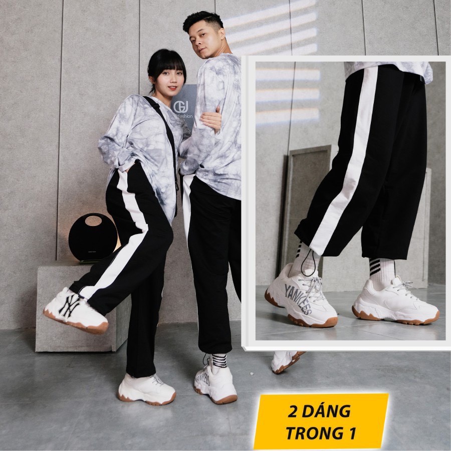 Quần 3 Sọc Ống Rộng Thể Thao Unisex - Culottes kẻ trắng dáng suông cạp chun basic Ulzzang SIÊU HOT-mặc được 2 kiểu Hàng