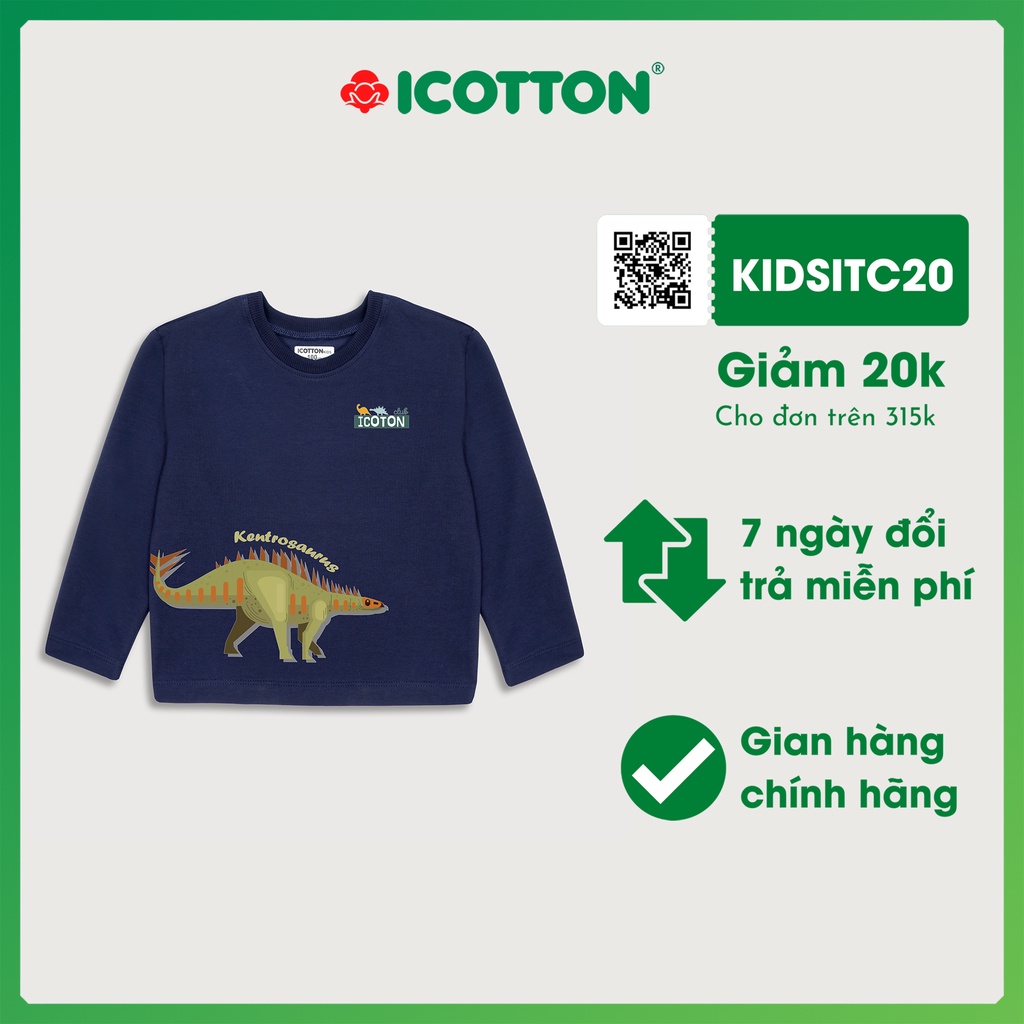 Áo thu đông bé trai hình khủng long màu xanh tím than