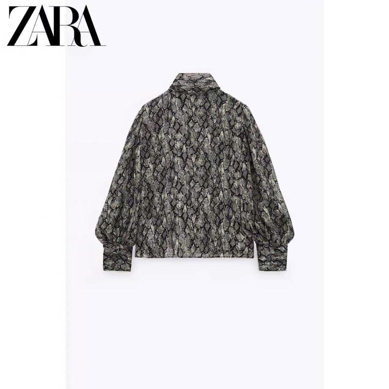 (Sẵn) Áo sơ mi vân rắn cổ cao Zaraa tuồn sịn