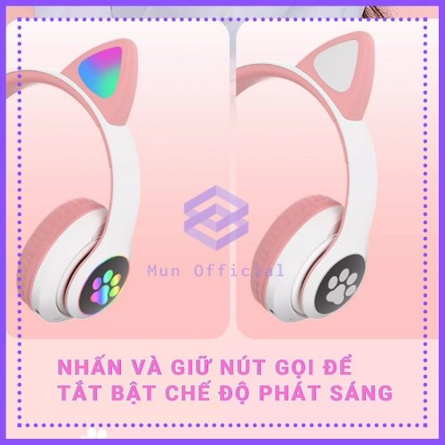 Tai Nghe Bluetooth Chụp Tai Mèo Phát Sáng Siêu Cute Có Mic GAMING Có Khe Cắm Thẻ Nhớ, Jack 3.5mm