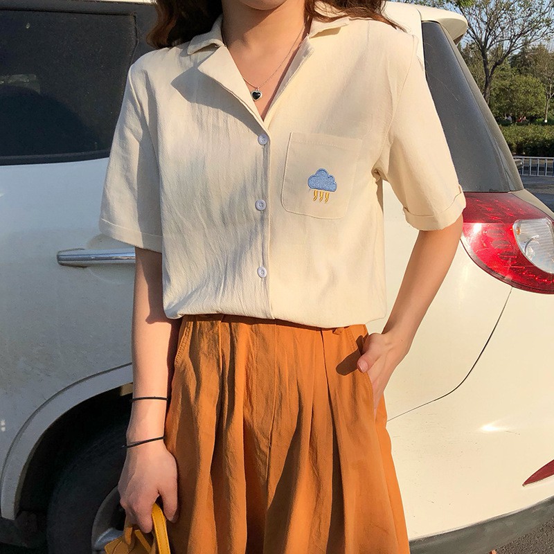 Áo sơ mi hoạ tiết thêu phong cách retro thời trang mùa hè cho nữ | BigBuy360 - bigbuy360.vn