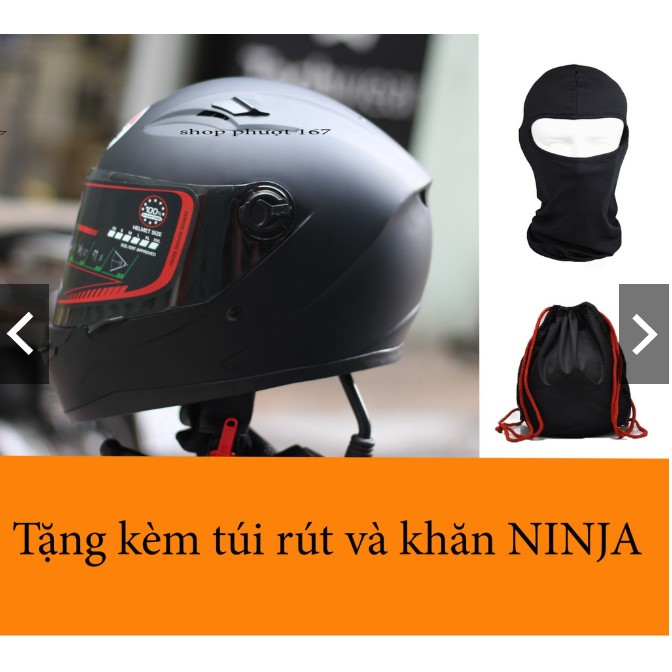 Nón AGU đen nhám gắn sừng hàng chính hãng 100%, Tặng túi rút và khăn Ninja