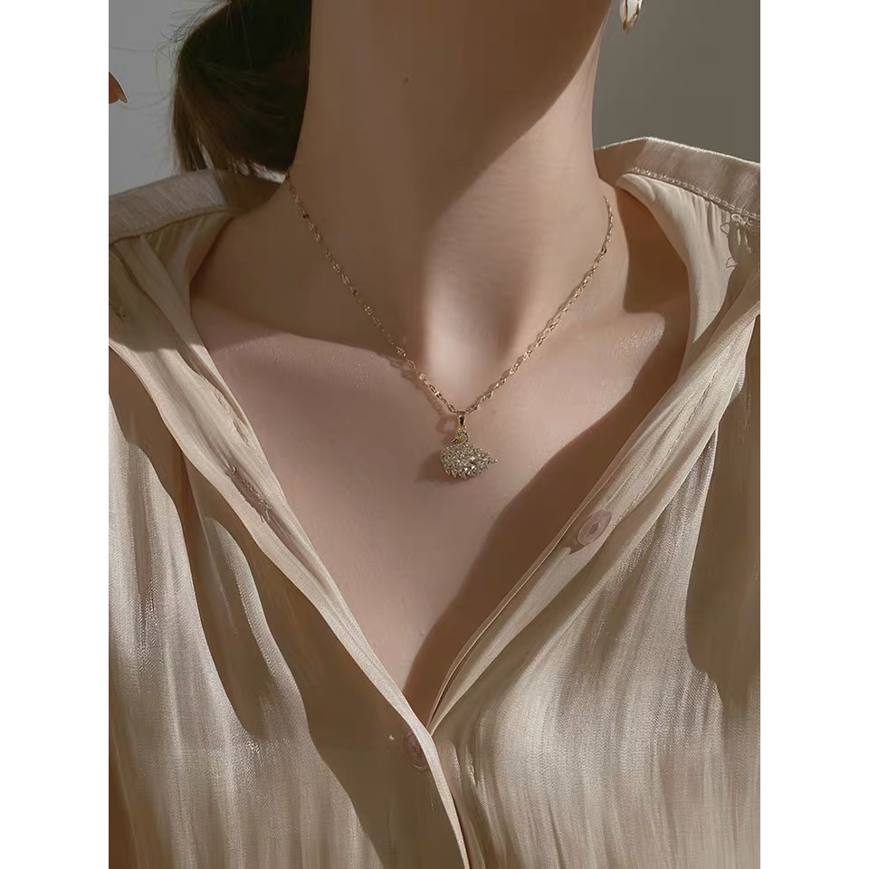 Dây chuyền mặt thiên nga đính đá zircon lấp lánh dáng ngắn phong cách Hàn Quốc sang trọng cho nữ