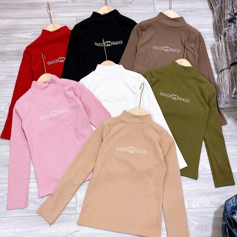 Xả hàng - Áo nhung tăm cổ 3p thêu GC, Áo thun tăm cổ cao thêu chữ AK1212 - NhiNhi Shop | BigBuy360 - bigbuy360.vn