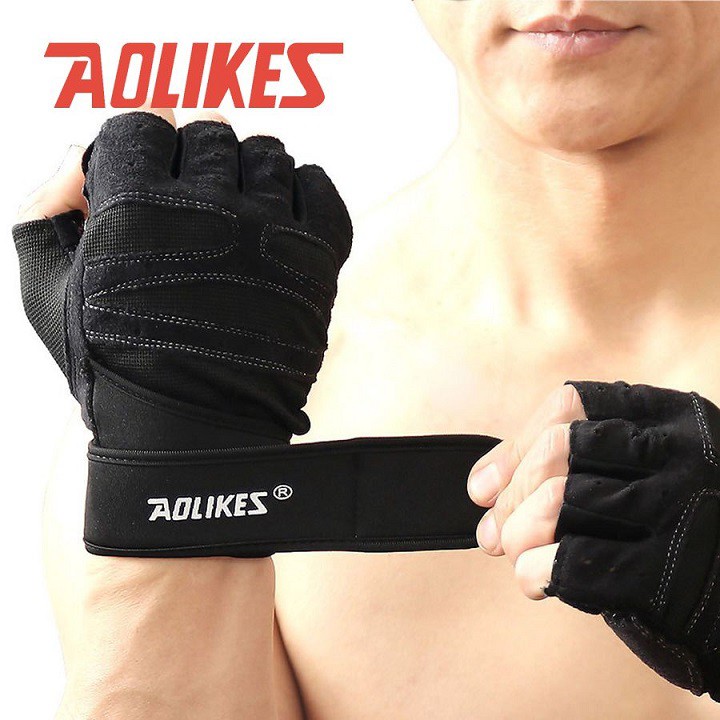 Bộ đôi găng tay thể thao tập GYM có cuốn cổ Aolikes AL109 (1 đôi)