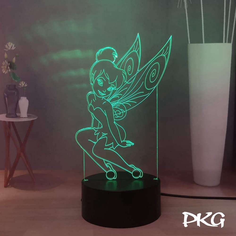 Đèn Ngủ Led 3D Hình TINKER BELL Quà Tặng Trang Trí cảm ứng có Điều khiển từ xa nháy sáng 16 màu DN77