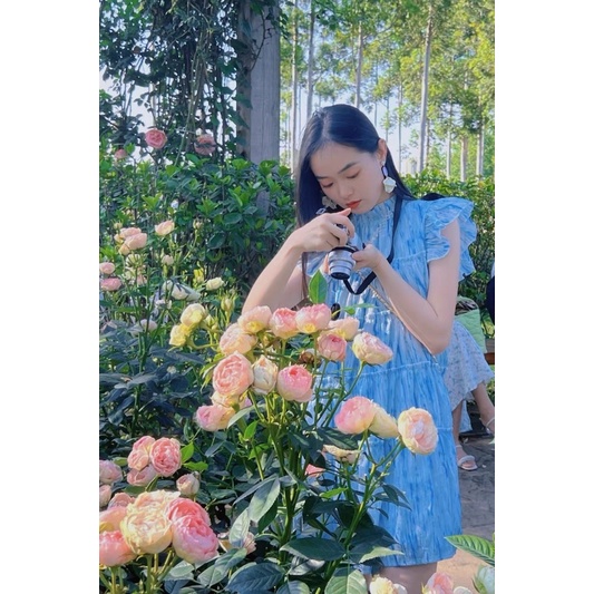 Đầm váy xoè dáng ngắn cánh tiên màu xanh dương