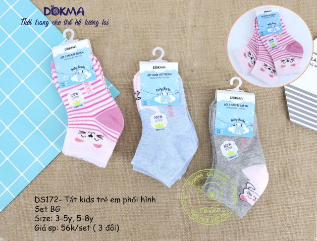 [Dokma] Set 3 tất Kids cho bé ấm siêu mềm, thoáng, không bí (3-8 tuổi)