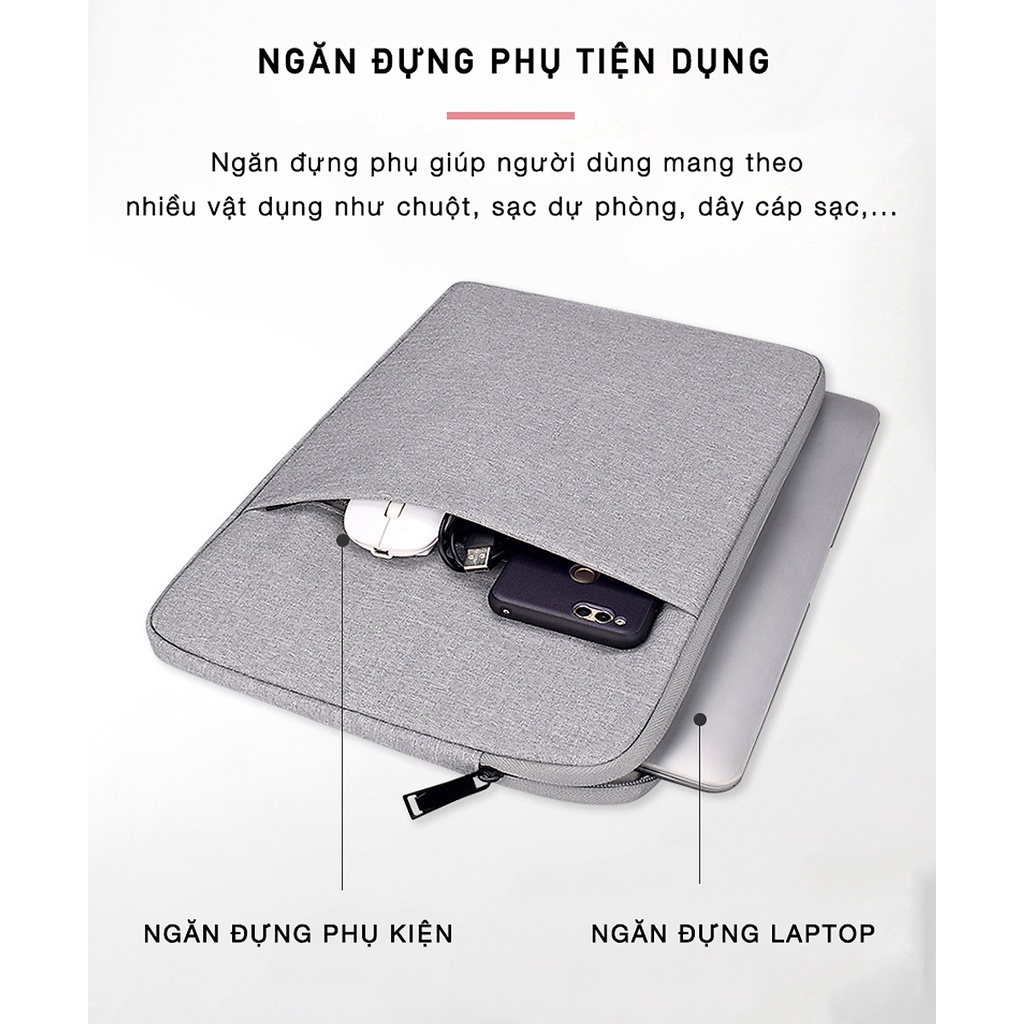 Túi đựng Laptop Mácbook chống sốc SMTech 2 ngăn đựng có quai 13 inch 14 inch 15 inch 15.6 inch bảo vệ chống nước