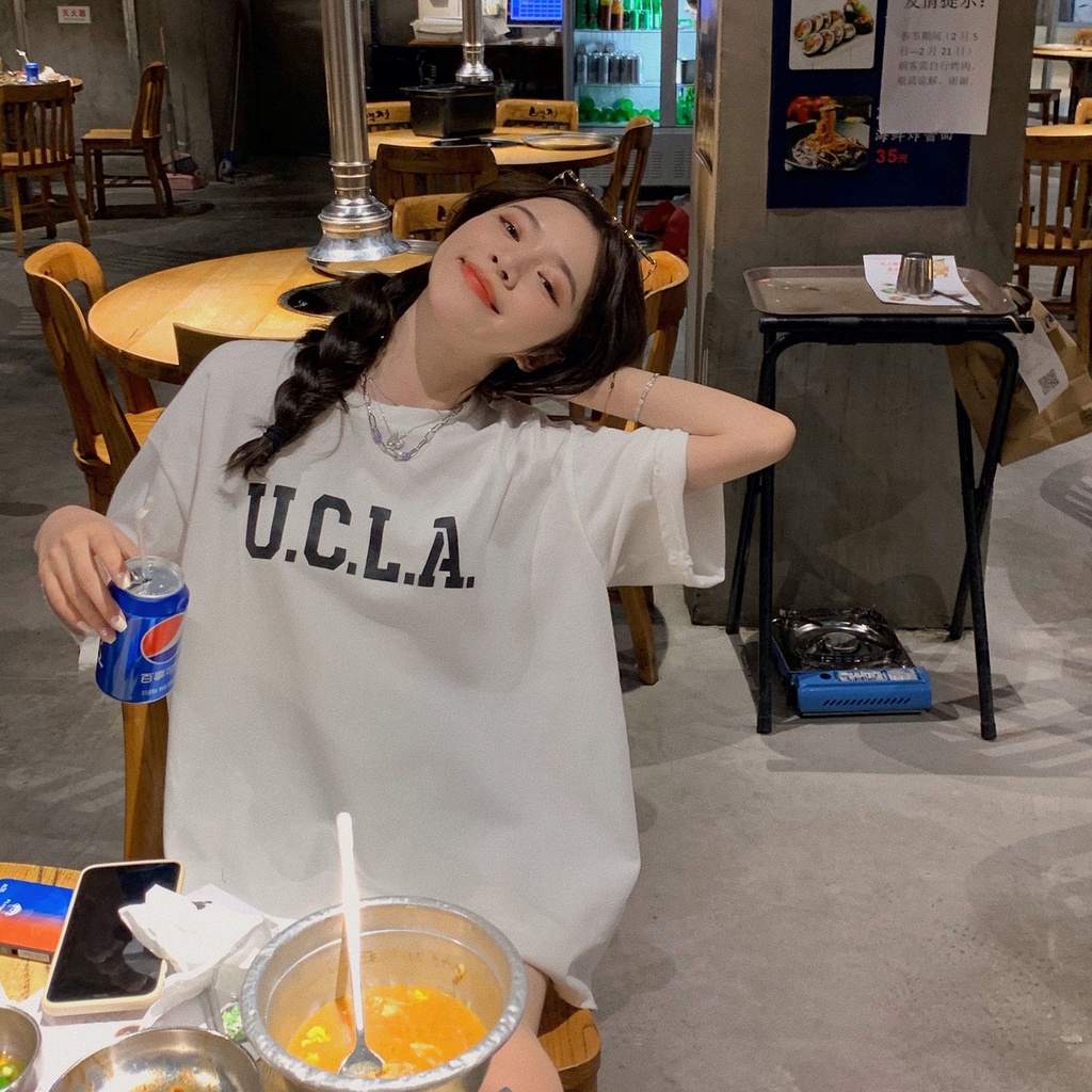 Áo Thun Tay Ngắn Dáng Rộng In Hình Trẻ Trung Phong Cách Hàn Quốc Cho Bạn Gái