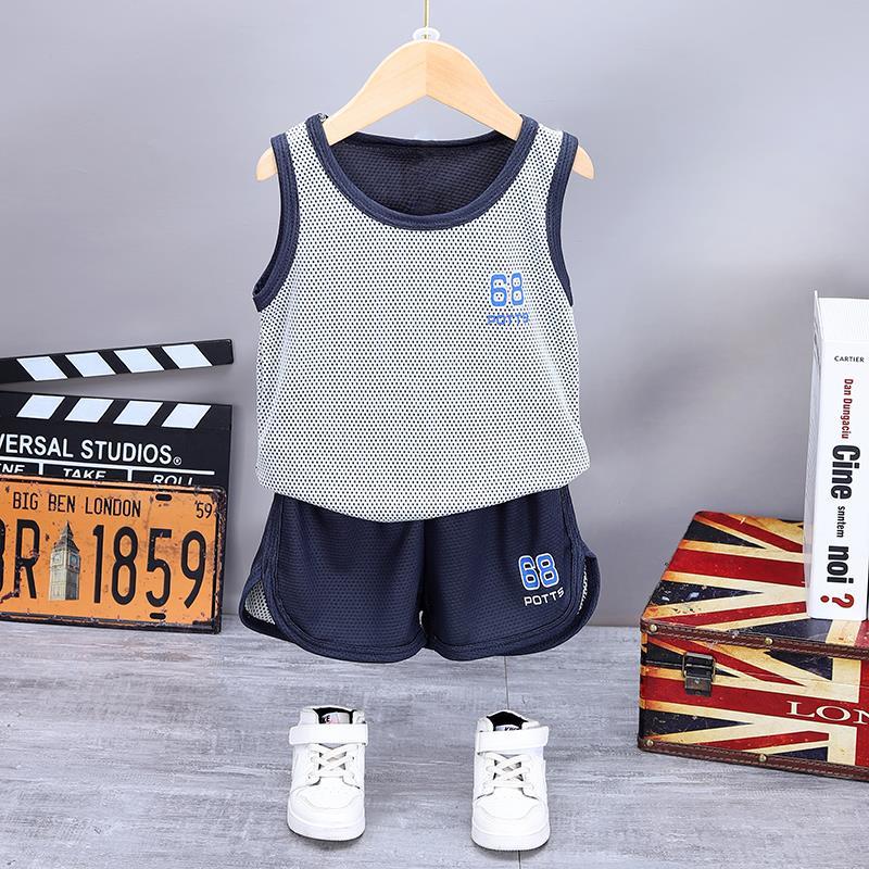 Bộ đồ trẻ em khô nhanh Bộ quần áo vest nam và nữ Quần short thể thao lưới hai mảnh Bộ đồ khô nhanh