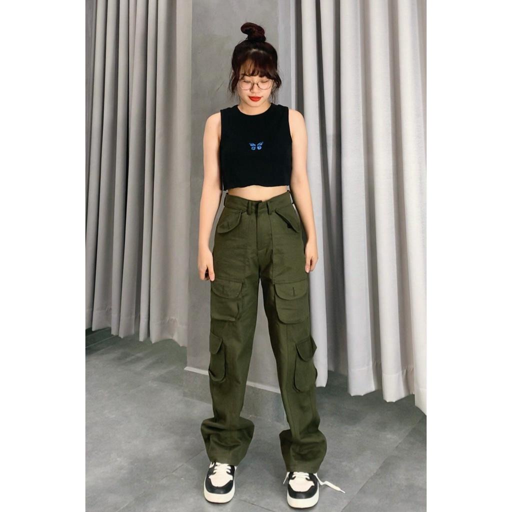 Quần kaki túi hộp dáng suông ống rộng cargo thời trang unisex cho nam / nữ TOP STORE