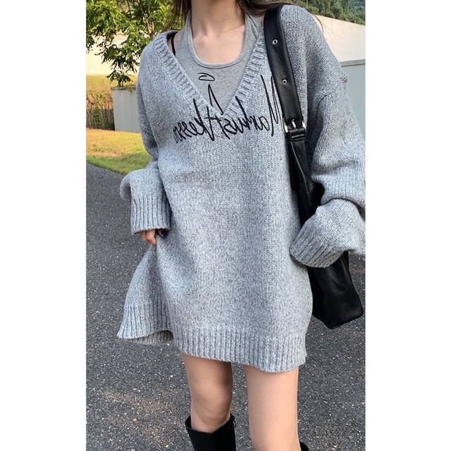 Set Áo Len Tay Dài Dáng Rộng Đen / Xám | BigBuy360 - bigbuy360.vn