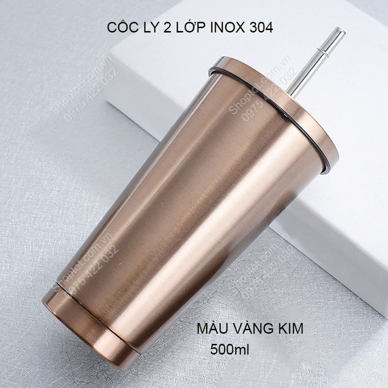 CỐC  2 LỚP INOX 304 CR500, CHỐNG NÓNG, CÓ NẮP VÀ ỐNG HÚT, CỠ LỚN 500ML, DÙNG ĐƯỢC TRÊN XE HƠI