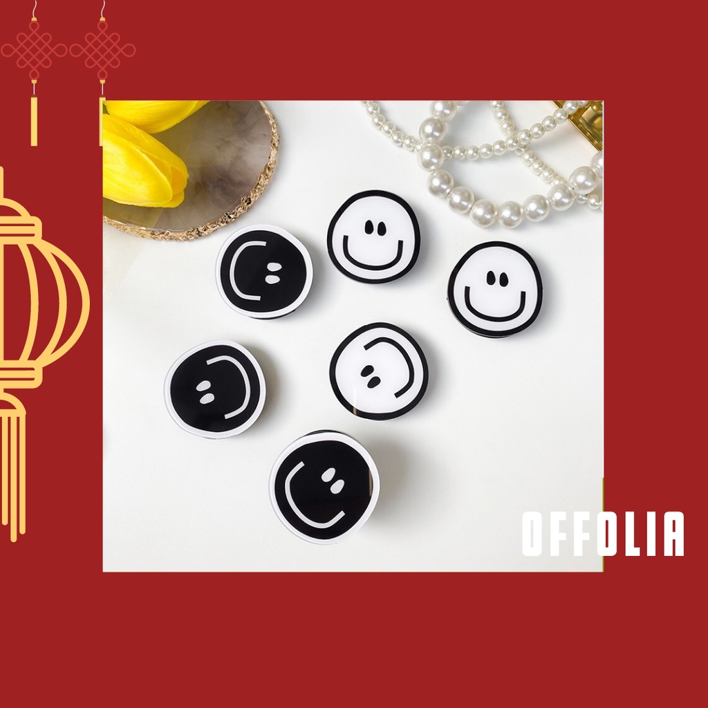 Giá đỡ/ Chống lưng/ Popsocket điện thoại hình mặt cười đơn giản trắng đen