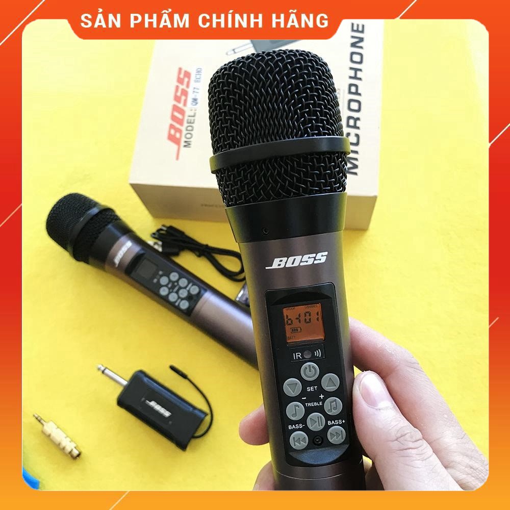 [KHUYẾN MÃI 10%]  Micro sóng UHF Siêu cao cho Amply, Loa Kéo BOSS QM71 thân Nhôm - có ECHO BASS TREBLE QM77