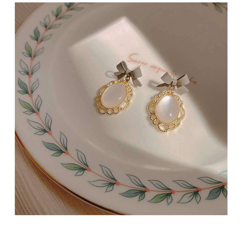 Bông Tai Đính Đá Opal Hình Nơ Phong Cách Hàn Quốc Mới 2021