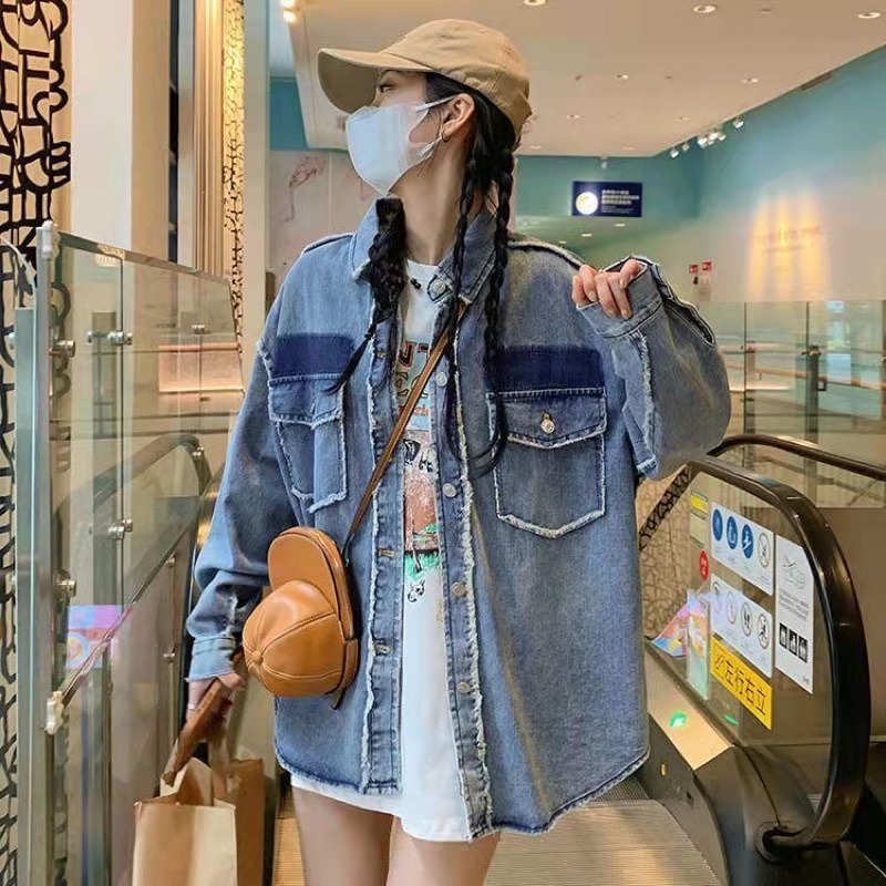 ( ORDER ) Áo Khoác Bò Jeans Denim Dáng Sơ Mi Viền Tua Rua