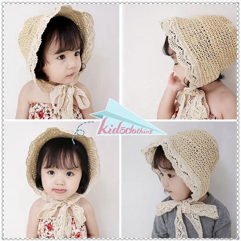 Mũ cói phối ren xinh xắn cho bé gái